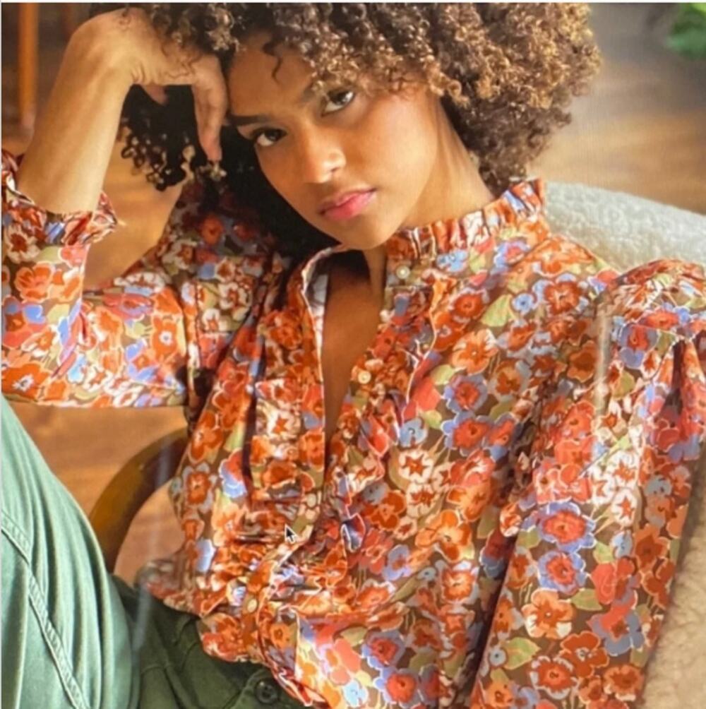 Love The Label Charisma Floral Ruffle Cotton Top Blouse Western Boho XS 4190